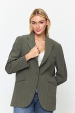 Haki Tek Düğme Mono Yaka Oversize Ceket - Görsel 4