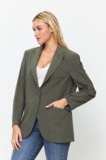 Haki Tek Düğme Mono Yaka Oversize Ceket - Görsel 5