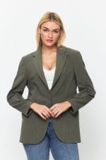 Haki Tek Düğme Mono Yaka Oversize Ceket - Görsel 3