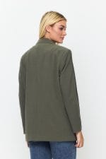 Haki Tek Düğme Mono Yaka Oversize Ceket - Görsel 9
