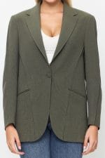 Haki Tek Düğme Mono Yaka Oversize Ceket - Görsel 8