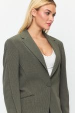 Haki Tek Düğme Mono Yaka Oversize Ceket - Görsel 7