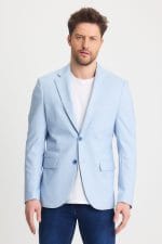 Açık Mavi Dijital Örme Blazer Ceket - Görsel 2