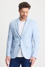 Açık Mavi Dijital Örme Blazer Ceket - Görsel 3