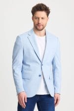 Açık Mavi Dijital Örme Blazer Ceket - Görsel 4