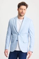 Açık Mavi Dijital Örme Blazer Ceket - Görsel 5