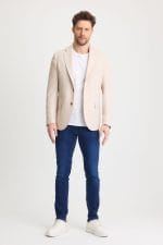 Krem Dijital Örme Blazer Ceket