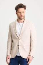 Krem Dijital Örme Blazer Ceket - Görsel 2