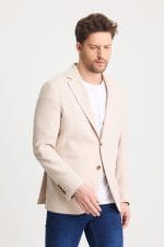 Krem Dijital Örme Blazer Ceket - Görsel 4