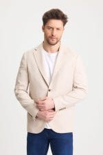 Krem Dijital Örme Blazer Ceket - Görsel 5
