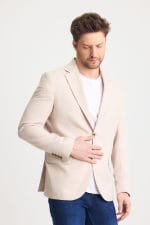 Krem Dijital Örme Blazer Ceket - Görsel 6