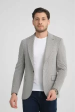 Gofre Desen Gri Slim Fit Torba Cep Sivri Yaka Blazer Ceket