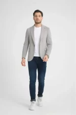 Gofre Desen Gri Slim Fit Torba Cep Sivri Yaka Blazer Ceket - Görsel 3