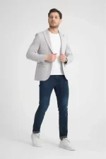 Gofre Desen Gri Slim Fit Torba Cep Sivri Yaka Blazer Ceket - Görsel 4