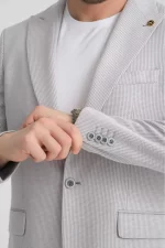 Gofre Desen Gri Slim Fit Torba Cep Sivri Yaka Blazer Ceket - Görsel 5
