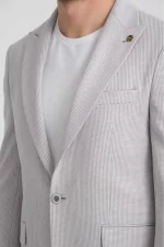 Gofre Desen Gri Slim Fit Torba Cep Sivri Yaka Blazer Ceket - Görsel 6
